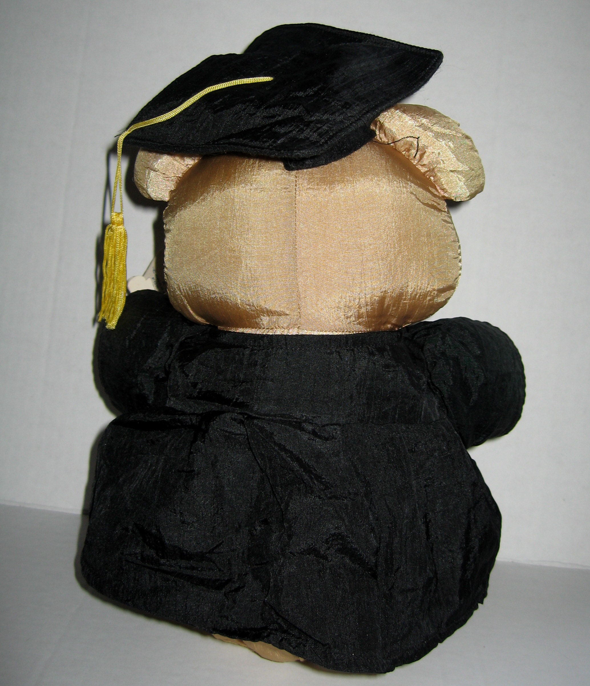 Gibson Brown Teddy Bear Black Graduation Cap Gown Nylon Plush Stuffed Animal Toy Tag Vintage 90s