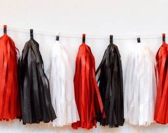 Chiefs Party Tassel Garland: Red, Black & White Football Decor