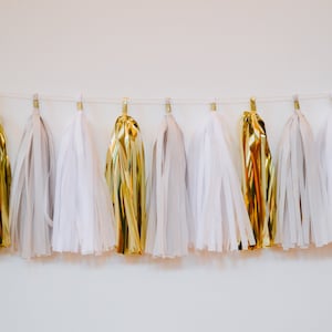 home office decor, gold neutral tassel garland, tassel garland, gender neutral decor, backdrop, video backdrop, dorm decor