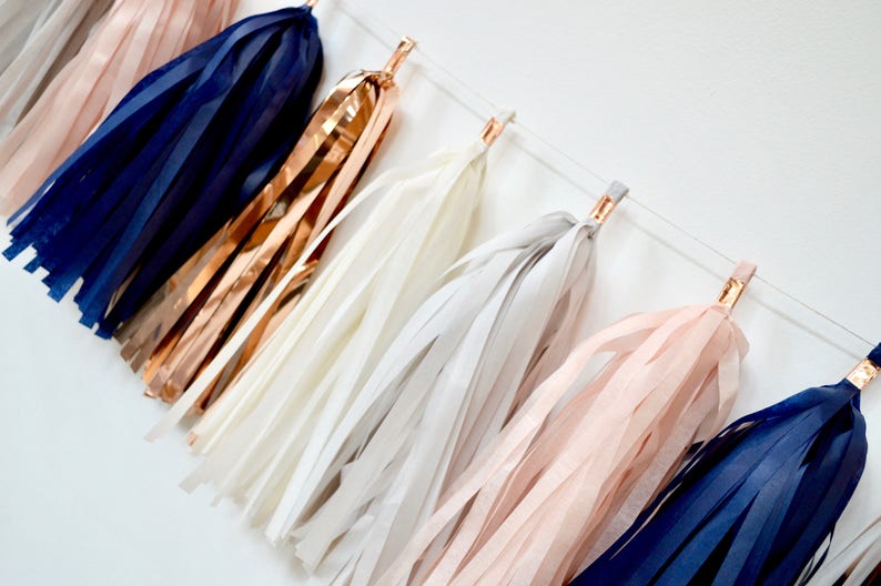 Blush Rose Gold Navy Tassel Garland Baby Shower Tassels - Etsy
