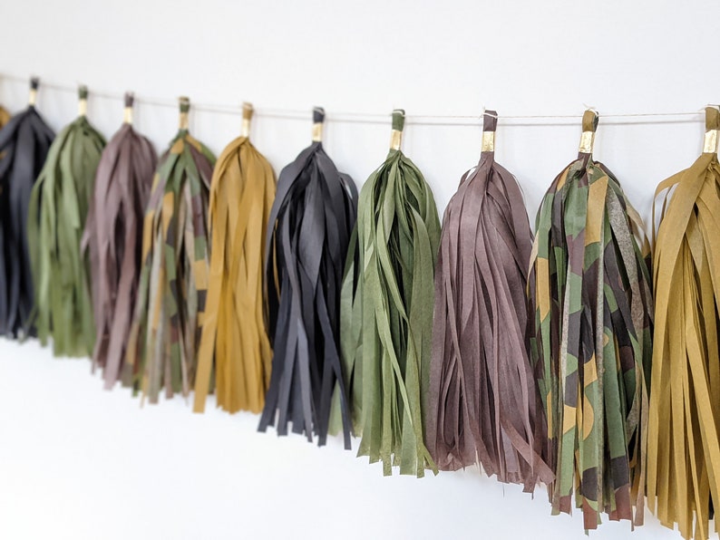 camouflage tassel banner, camo tassels, military theme party, army theme party, camo party, military birthday, hunter party, mess hall image 6