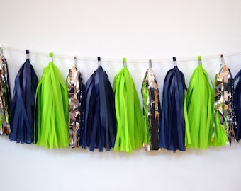 Seattle Seahawks Party Decoration  - football  garland- tailgate - Seahawks Tassel Garland - 12th Man Decor