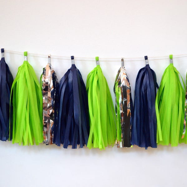 Seattle Seahawks Party Decoration  - football  garland- tailgate - Seahawks Tassel Garland - 12th Man Decor