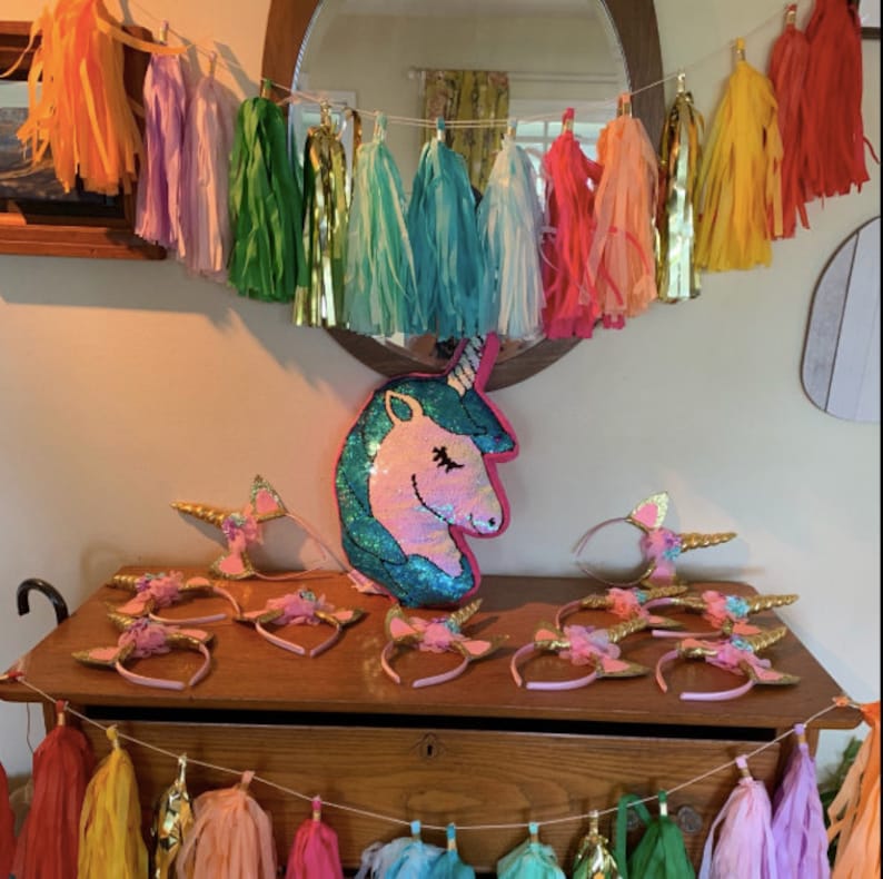 Rainbow tassel garland, rainbow banner, home office decor, dorm decor, balloon tail tassels, photo backdrop, cakesmash, image 8