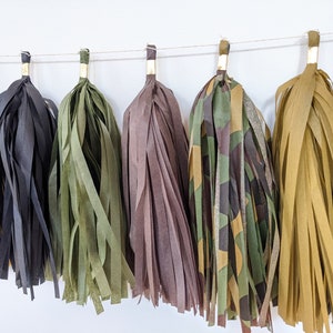 camouflage tassel banner, camo tassels, military theme party, army theme party, camo party, military birthday, hunter party, mess hall image 4