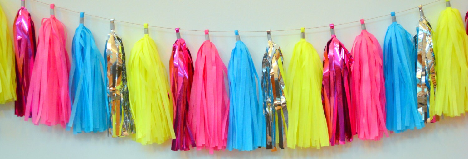 Bright Neon Tassel Garland Neon Tassel Garland Bright Pink Etsy