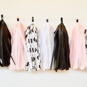 Cow themed tassel garland - barnyard party tassel garland - pink cow tassels - farm party decor - holy cow - moo moo