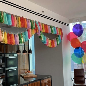 Rainbow tassel garland, rainbow banner, home office decor, dorm decor, balloon tail tassels, photo backdrop, cakesmash, image 7
