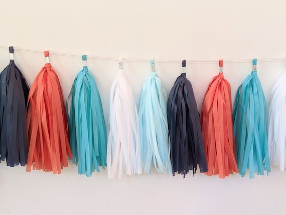 Totally Jawsome party decoration, shark party, beach party decor, tissue tassel garland, under the sea party, mermaid theme party decoration Il_570xn