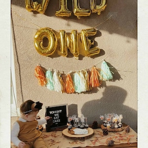Where the wild things are party decor, wild things theme, wild one tassel banner, tassel garland, earth tones decor image 3