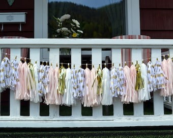 Pink and Gold Tassel Garland: Shabby Chic Wedding Decor