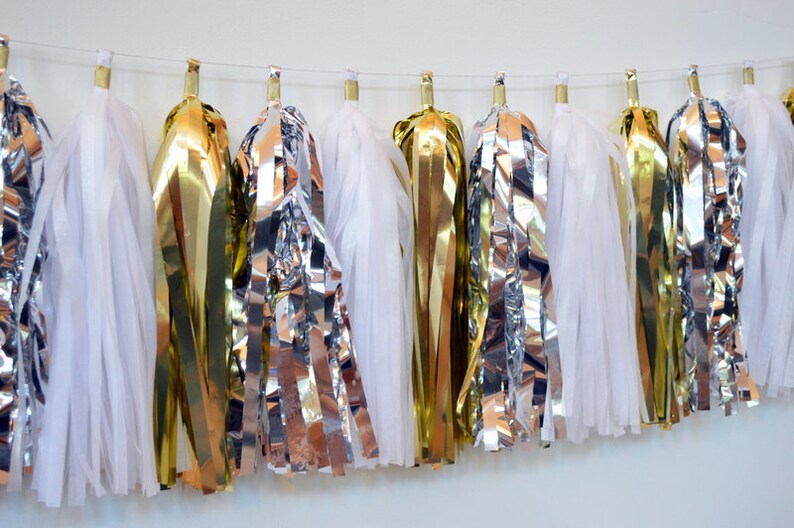 congratulations wedding decor new years decor grad party gold silver white tassel garland new years eve party
