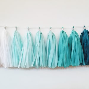 blue teal ombre tassel garland, teal ombre tassel garland, baby boy nursery decor, boy gender reveal, baby boy shower decor, tassel garland,