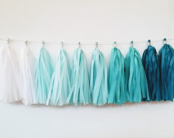 blue teal ombre tassel garland, teal ombre tassel garland, baby boy nursery decor, boy gender reveal, baby boy shower decor, tassel garland,