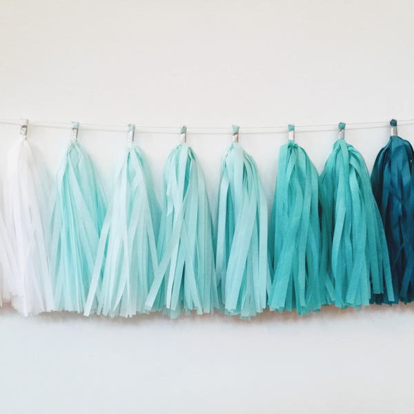 Teal Ombre Tassel Garland: Baby Boy Nursery Decor