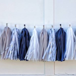 Nautical tassel garland- elephant themed tassel garland, navy and gray garland - baby boy nursery tassels - Baby Boy Shower Decoration