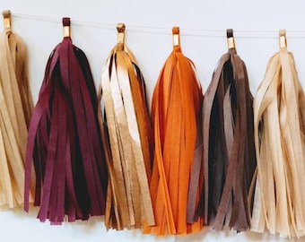 Autumn wedding, Fall wedding, Fall tassel garland, harvest party decor, mantel garland, Thanksgiving decor, rose gold, autumn decorations