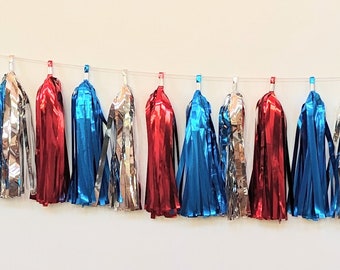 4th of July Tassel Garland, superhero party, July 4th decor, Independence Day Party, Patriotic Tassel Garland, BBQ, Stars and Stripes,