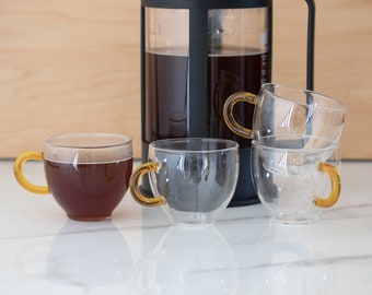 Handblown Glass Espresso Cups with Amber Handle