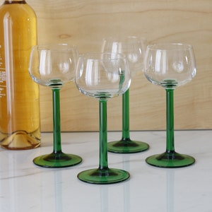 Elegant French Aperitif/Port Glasses with Green Stems / Set of 4