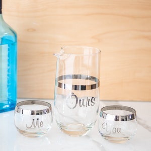 MCM mercury silver rim cocktail Anniversary/Wedding &quot;Me, You, Ours&quot; Set