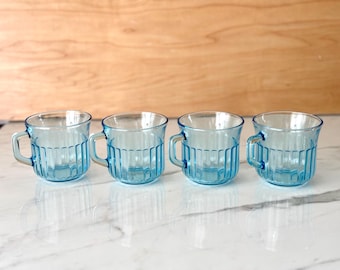 Vintage Fortecrisa Mexico Azure Ice Blue ribbed depression glass coffee or tea mug