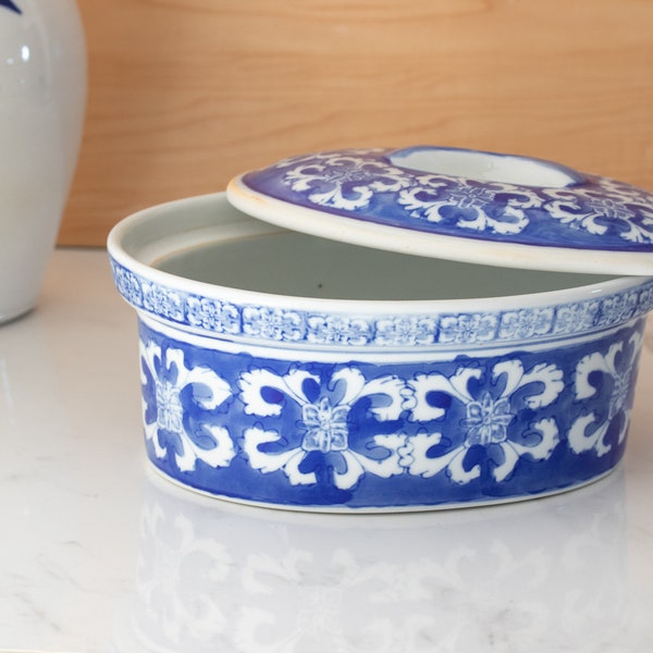 Vintage William Sonoma Blue and White Dish with Lid