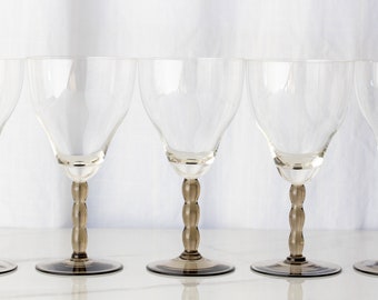 Vintage bar/wine glasses with smoke gray stems  / Set of 6