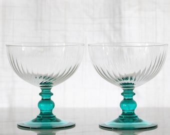 Vintage Teal Dessert/Sherbert Glasses / Cristal D'Arques-Durand