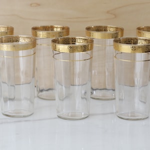 Stettson Glasses with double gold rimmed band / Set of 7 Glasses