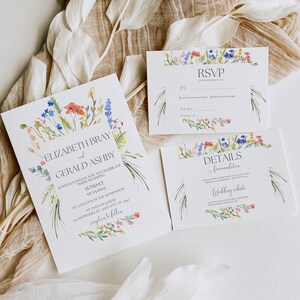 Wildflower Wedding Invitation Suite Boho Invitation Floral Botanical Watercolor Wedding Set Invite Editable Canva Template RSVP Details Card