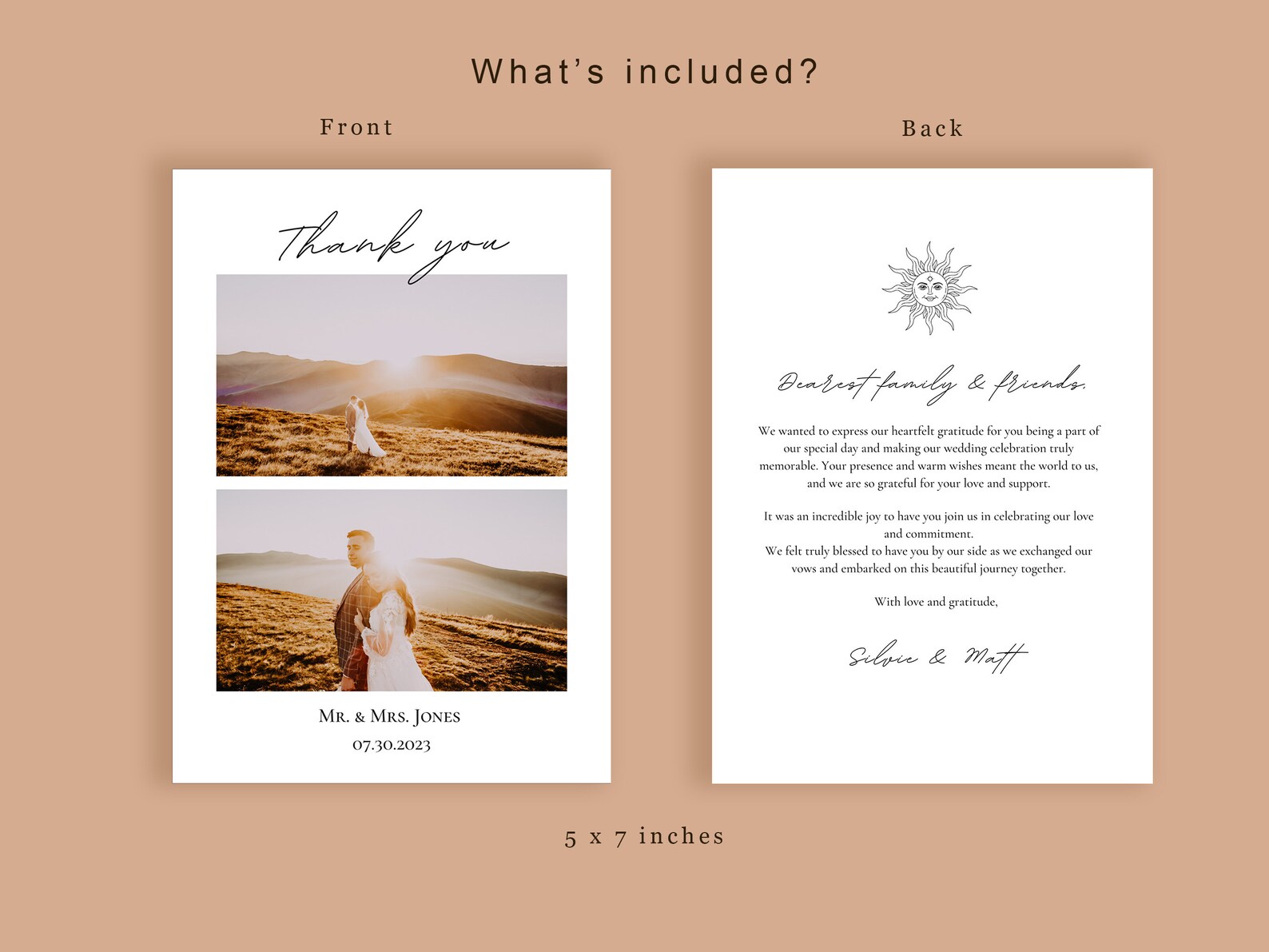 Wedding Thankyou Note Template Summer Sun Photo Thankyou Card Note Boho ...