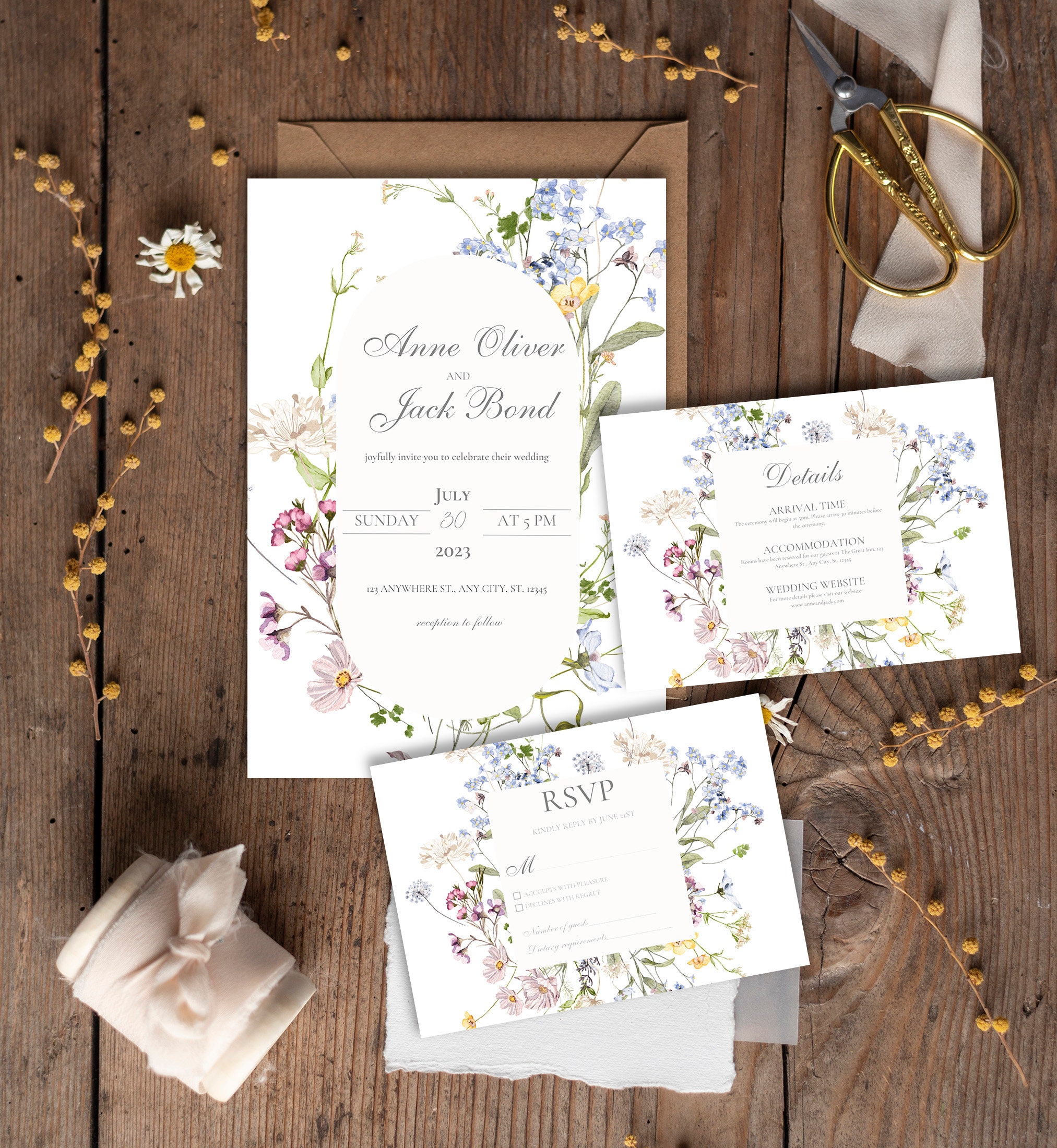 Wildflower Wedding Invitation Suite Botanical Floral Boho Invitation ...
