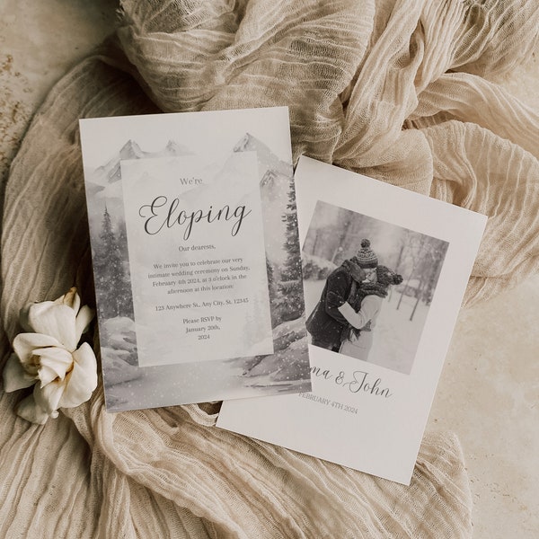 Elopement Wedding Invitation Template, Eloping Invitation, Photo Elopement Invitation, Mountain Elopement Invitation, We Eloped Invite