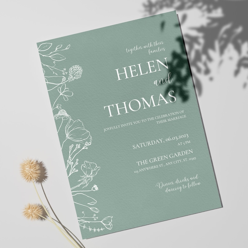 Sage Wedding Invitation Suite Boho Invitation Simple Sage Green Wedding ...