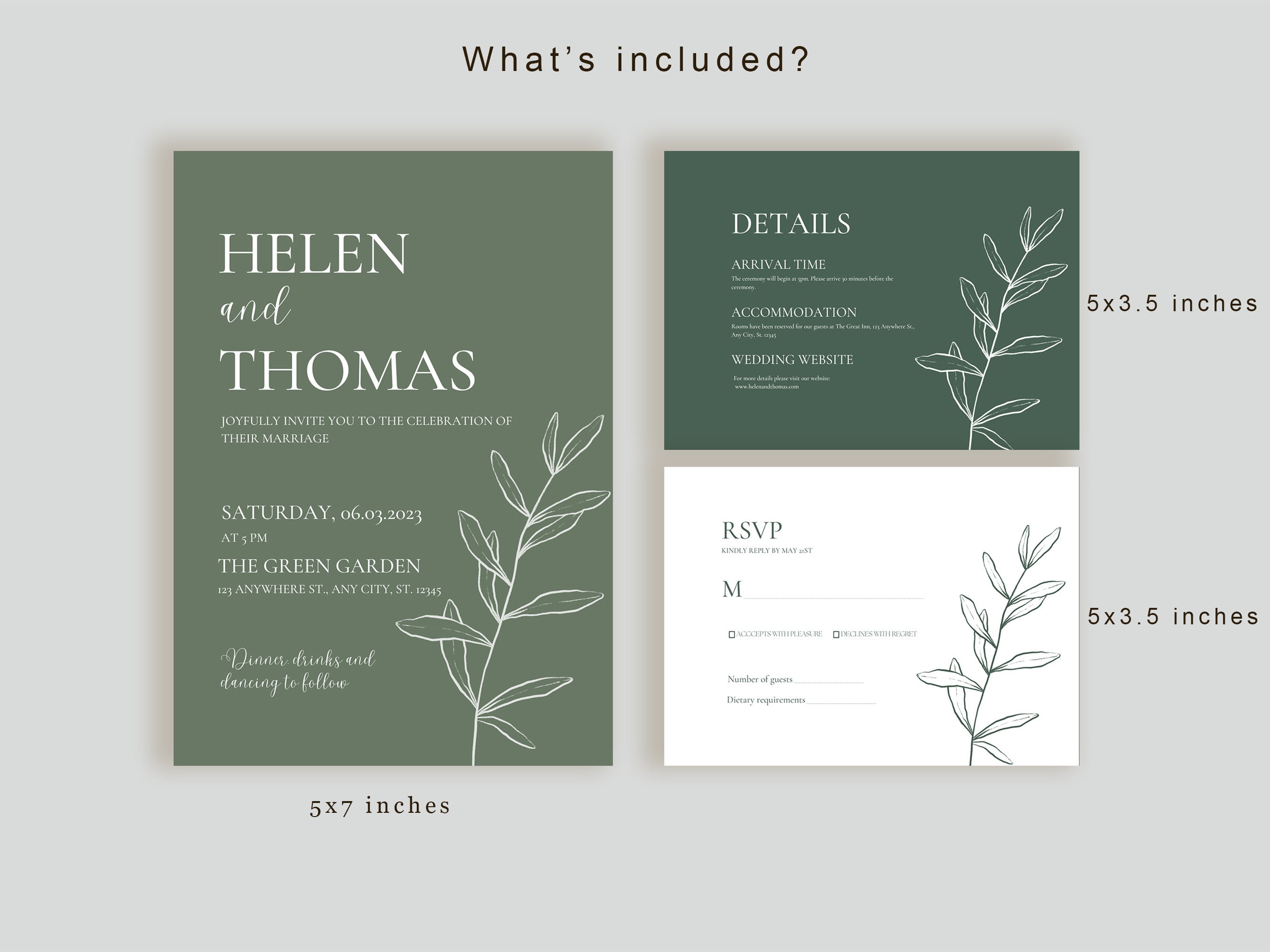 Simple Sage Wedding Invitation Suite Boho Invitation Sage Green ...