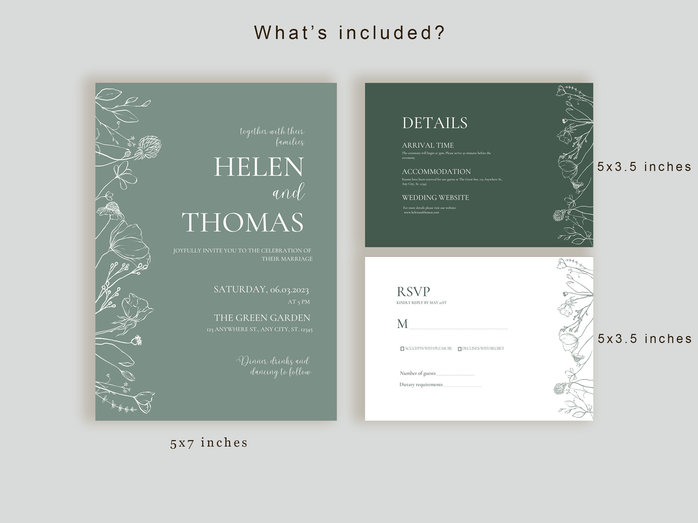 Sage Wedding Invitation Suite Boho Invitation Simple Sage Green Wedding ...