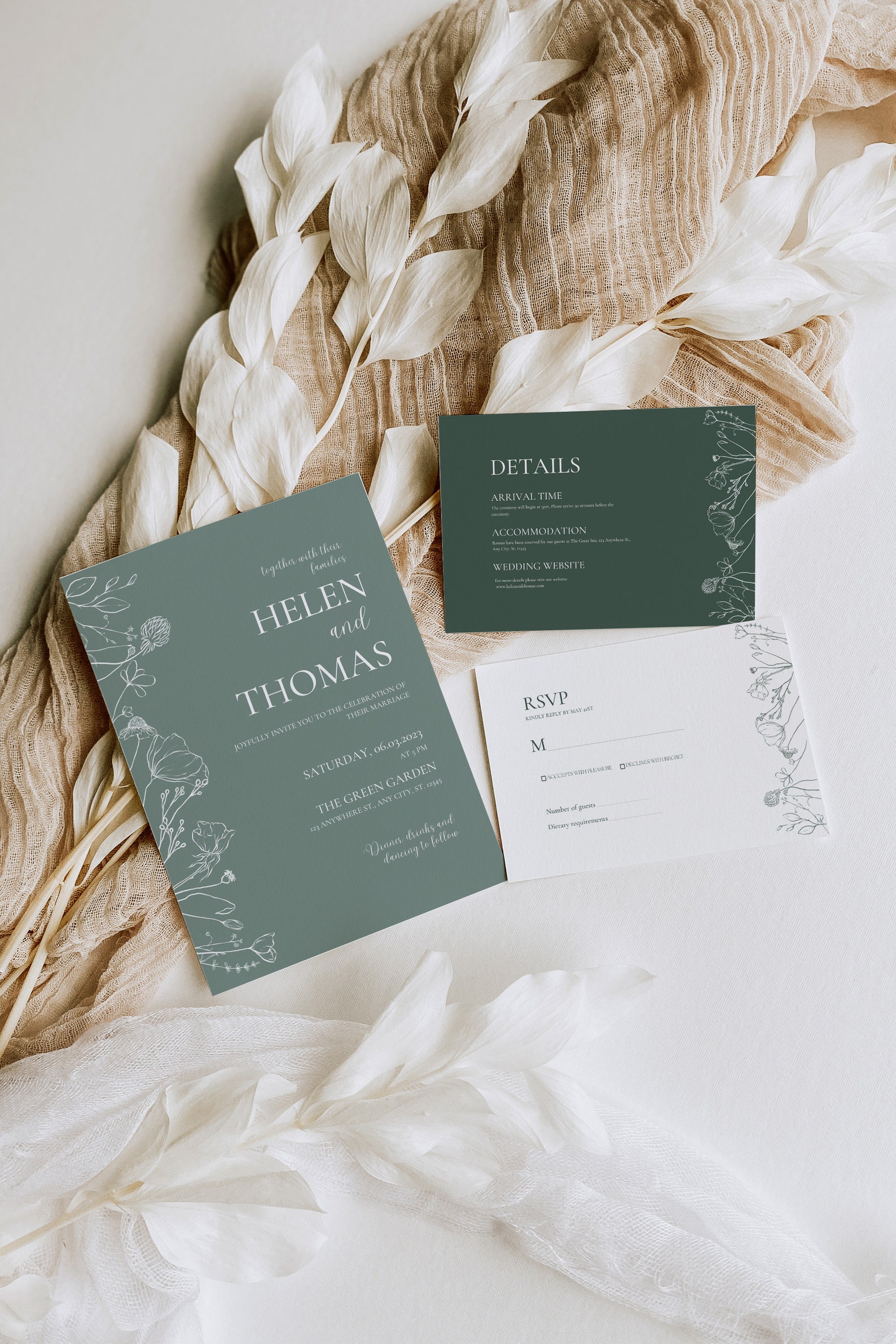 Sage Wedding Invitation Suite Boho Invitation Simple Sage Green Wedding ...