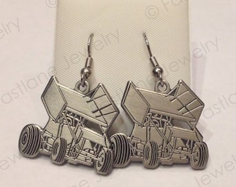 Winged Sprint Car Charm Dangle Earrings- Racing Jewelry by Fastlane Jewelry Exclusively