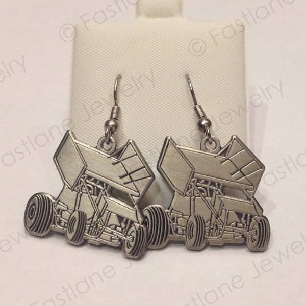 Winged Sprint Car Charm Dangle Earrings- Racing Jewelry by Fastlane Jewelry Exclusively