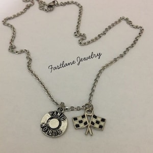 Panic Button and Checkered Flag Necklace- Funny Gift for Racing Moms, Girlfriends, or Wives!