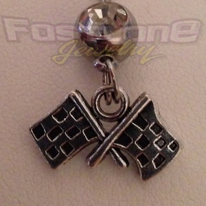 Double Silver-Tone Checkered Flag Charm Belly Button / Navel Ring- Racing Jewelry by Fastlane Jewelry