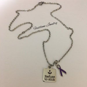 Refuse to Sink / Purple Awareness Ribbon Necklace (Fibromyalgia, Sjogrens, Lupus)