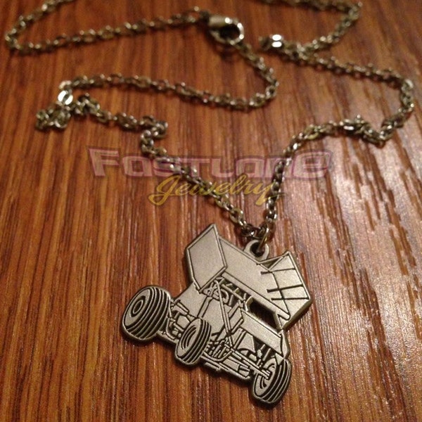 Winged Sprint Car Charm Necklace- Racing Jewelry by Fastlane Jewelry Exclusively