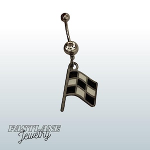 New Style!  Checkered Flag Charm Belly Button / Navel Ring- Racing Jewelry by Fastlane Jewelry