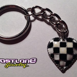 Checkered Flag Heart Charm Keychain- Racing Jewelry by Fastlane Jewelry