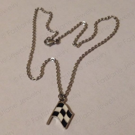 Race Waving Checkered Flag Necklace Personalized Engraved Heart Custom Gift Pendant-Valentines Day Love
