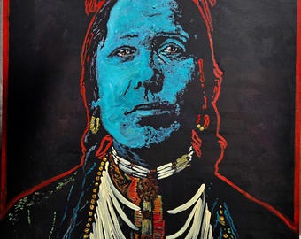 Pintura de arte pop nativo americano sobre lienzo HECHA A MEDIDA Arte mural del suroeste americano