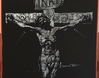 Arte religioso de la pared Jesucristo Pintura por Matt Pecson Christian Wall Art Regalos cristianos Crucifijo HECHO A PEDIDO