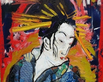 Japanese Geisha Art by Matt Pecson MADE TO ORDER Mixed Media Art Japanese Art Asian Decor Asian Wall Decor